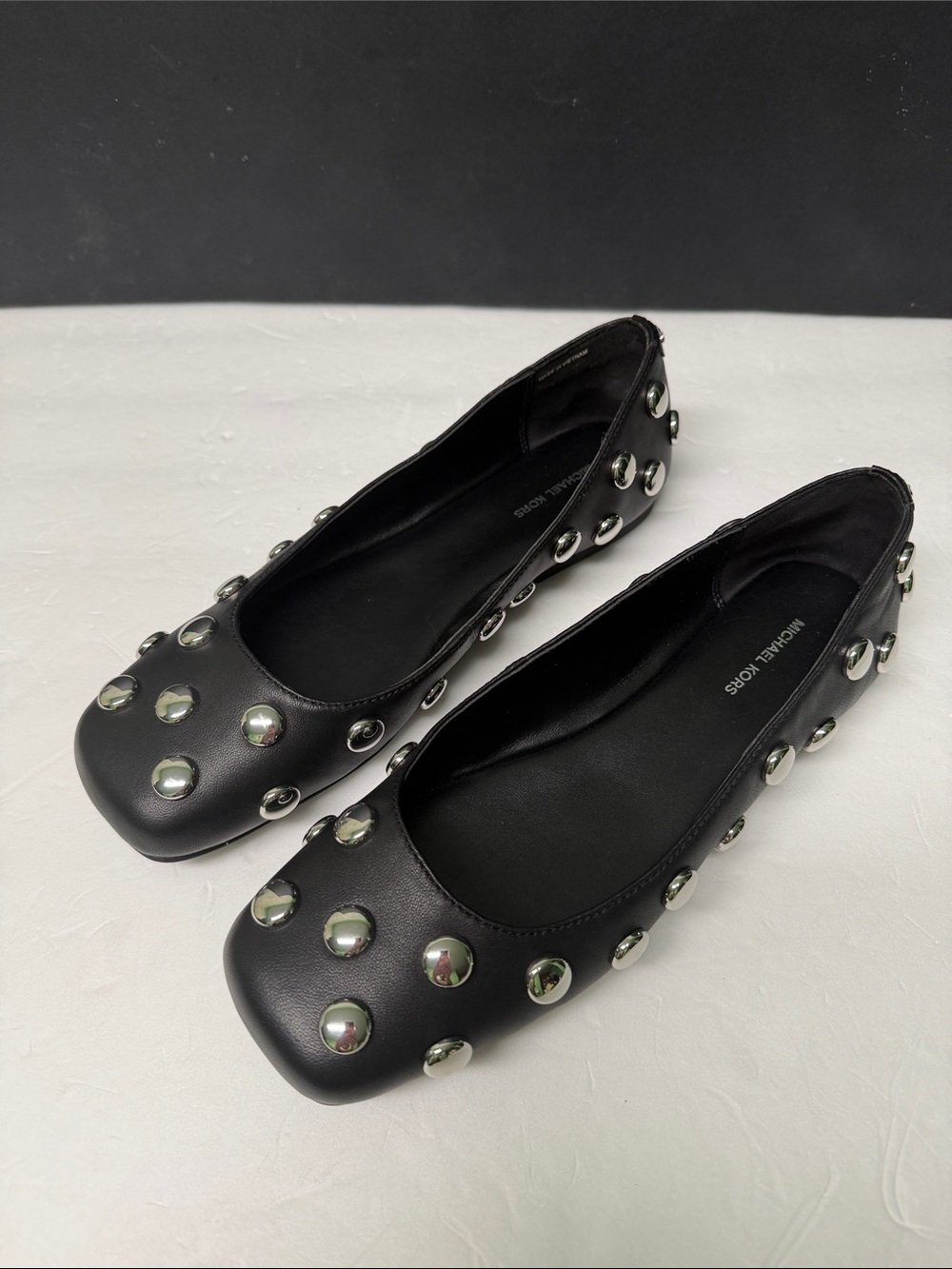 MICHAEL KORS Black Matilda Studded Leather Ballet Flats Size 8